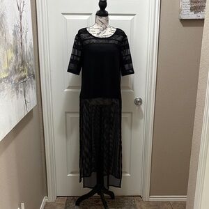 Women's Black Crochet Panel Maxi Dress/tunic